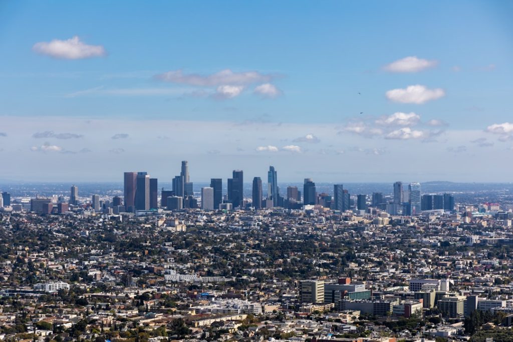Downtown Los Angeles, California, in March 2024. The photo was taken from the Griffith Observatory.